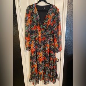 Metallic and Floral Print Dress